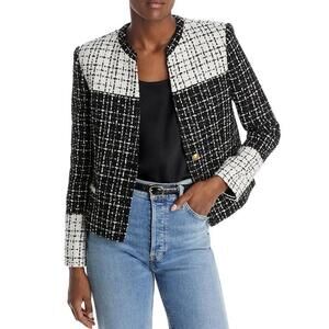Alice + Olivia jacket womens 12 black white tweed gold buttons jaydn old money